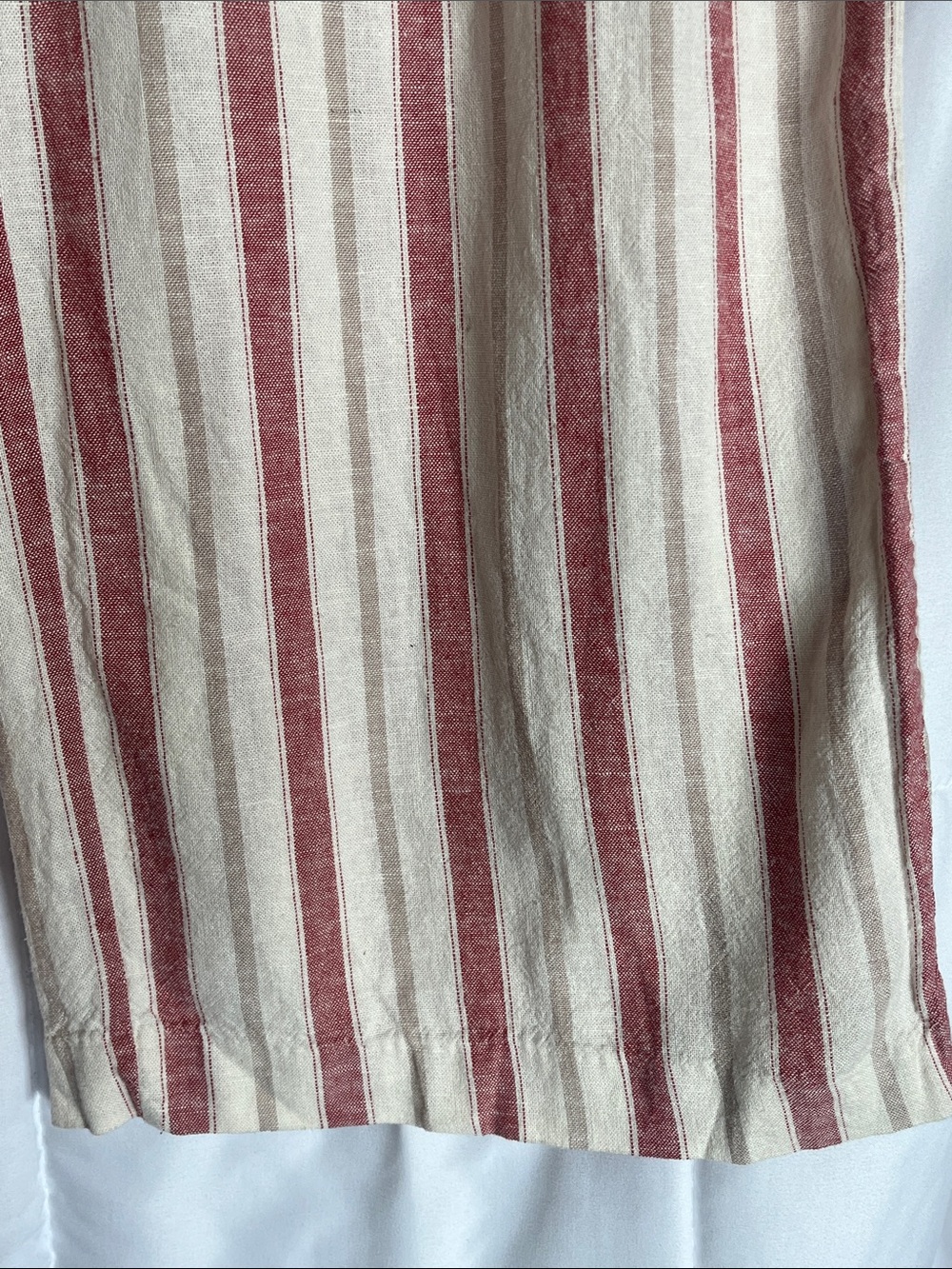 C&C California Linen L Cream Mauve Tan Striped Cropped Pants Elastic Waist - Picture 3 of 7
